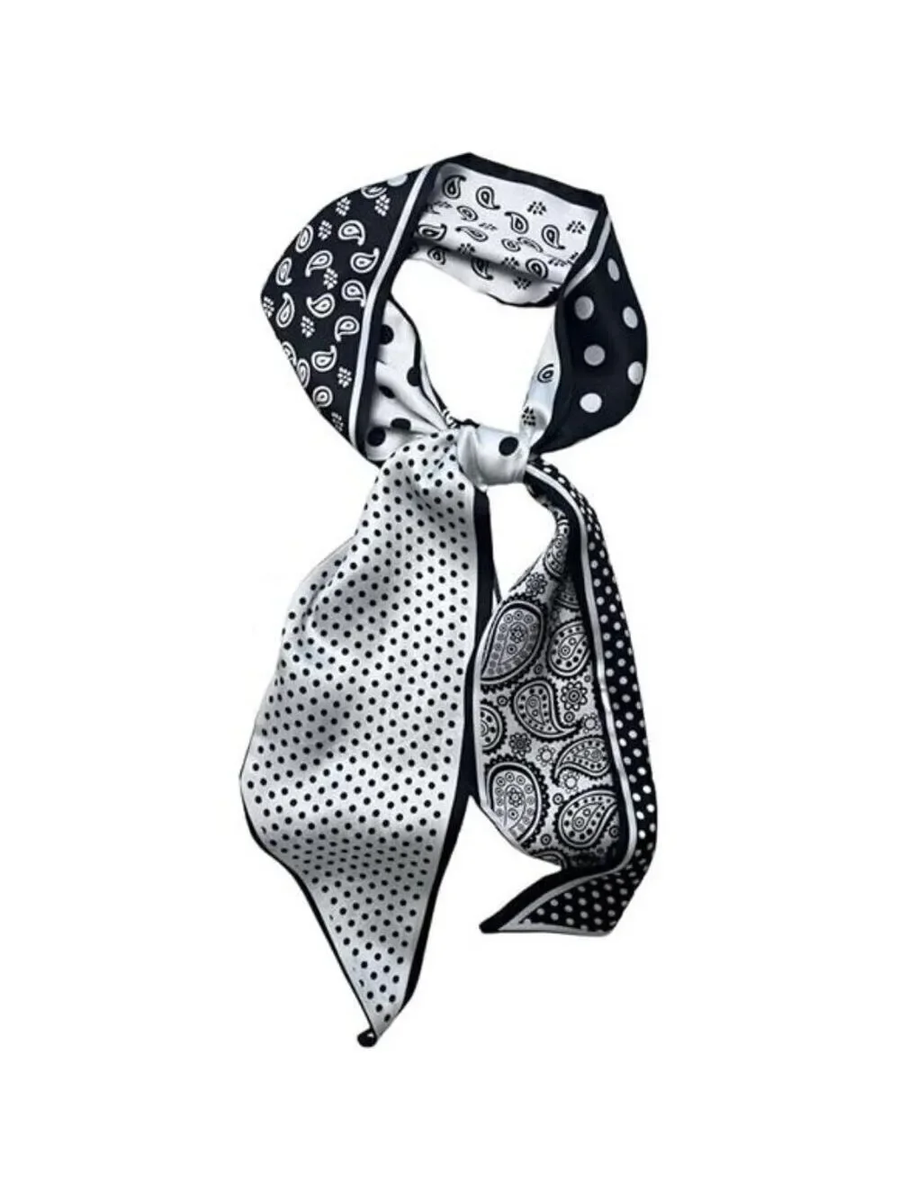 Hair Scarf Black and White Silky Long Neck Head Scarves Purse Bag Scarfs